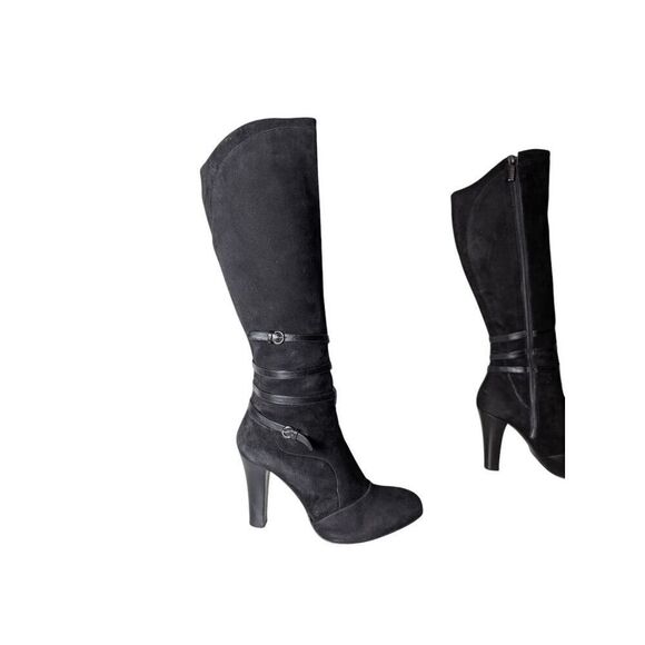 BRUNO MAGLI Tall Black Suede Buckled Over The Knee Boot Size 40 - Picture 3 of 9